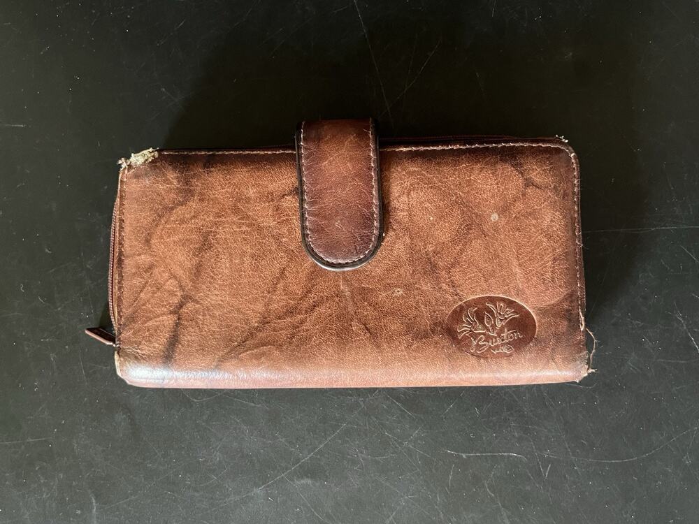 Buxton Leather Wallet Heiress Brown Marbled Checkbook, ID, Clutch Vintage EUC